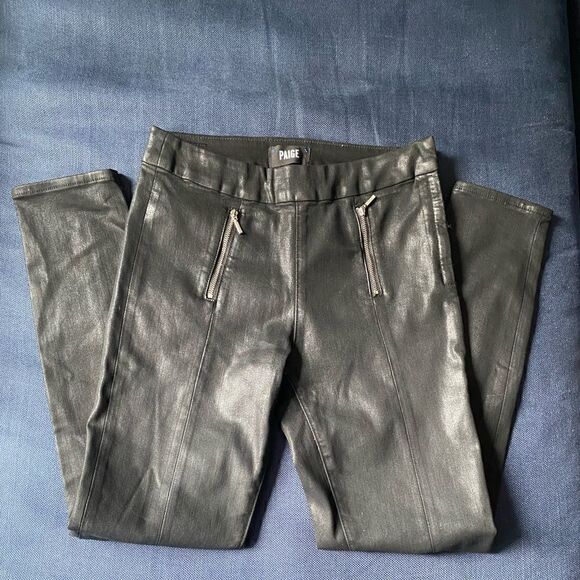 NWOT PAIGE Talita Zip Ultra Skinny in Black Fog Luxe Coating Zippers Size 27 - Picture 4 of 11